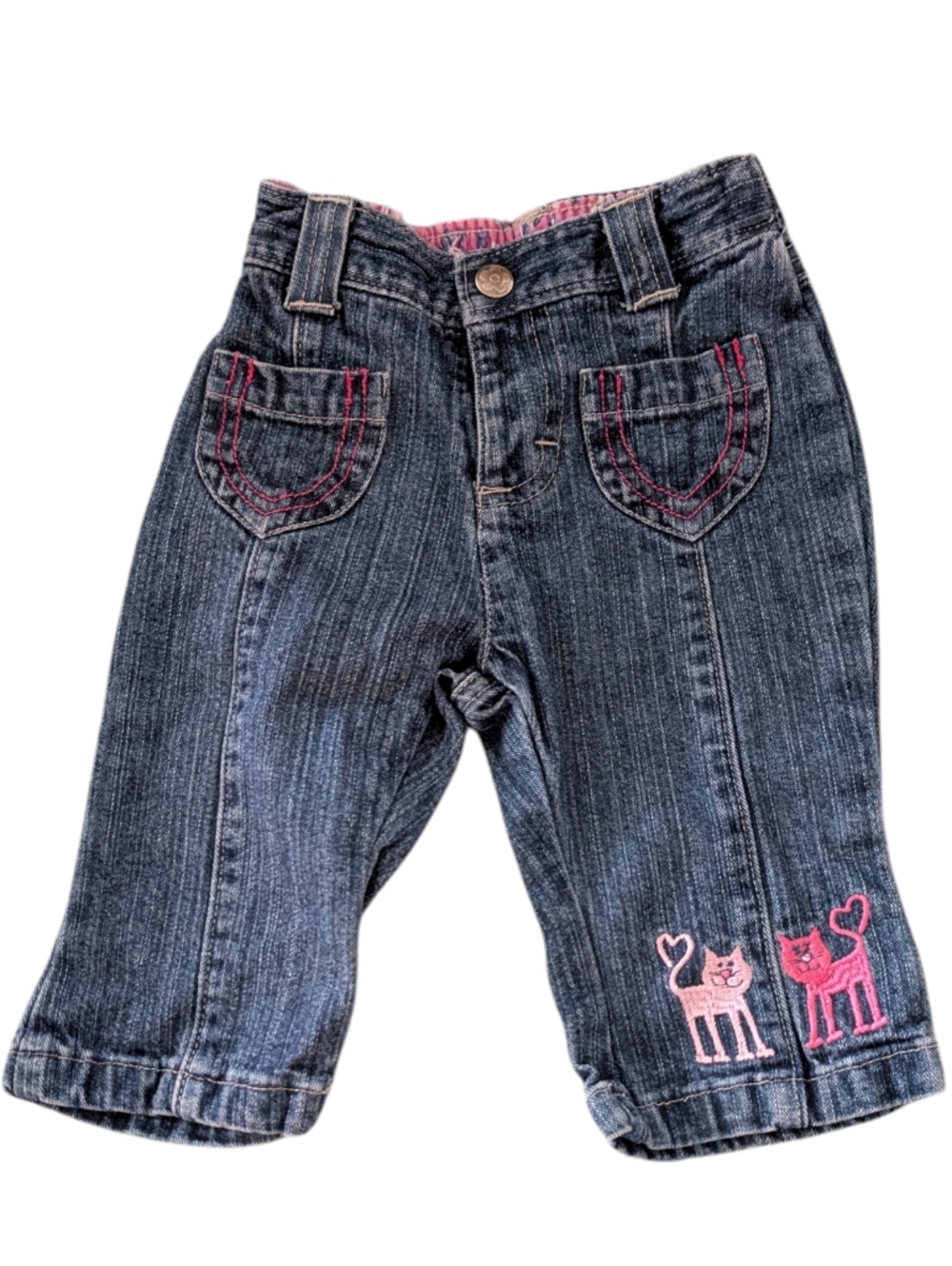 Lee Riders Vintage Infant Girl Embroidered Kitty Cat Blue‎ Denim Jeans Size 6/9